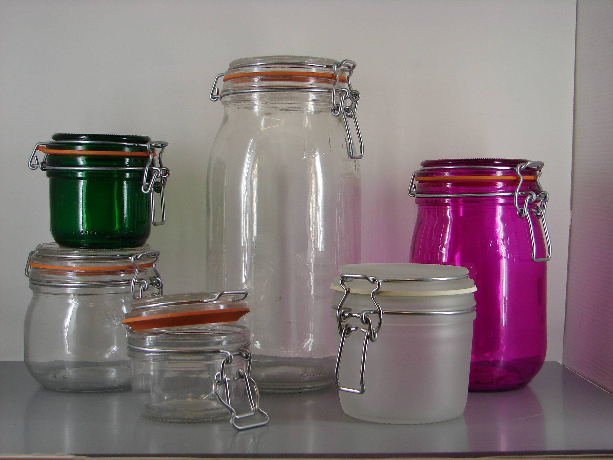 Coloured food storage jars